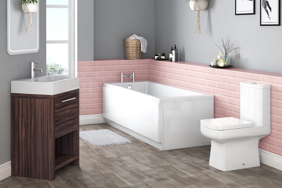 An example of a 5-piece bathroom suite that includes bath basin and toilet