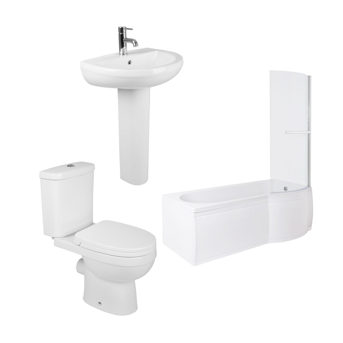 Lima Modern Bathroom Suite with P-Shape Shower Bath - Right Hand - 1500mm