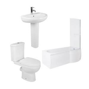 Lima Modern Bathroom Suite with P-Shape Shower Bath - Right Hand - 1500mm