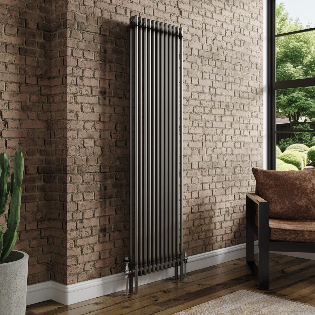 Bern 1800 x 560mm Raw Metal Double Column Vertical Traditional Radiator