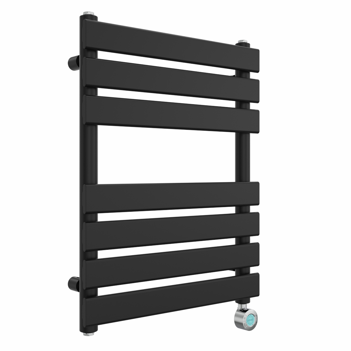 Juva 650 x 500mm Satin Black Flat Panel Thermostatic Touch Control Wifi Electric Heated Towel Rail
