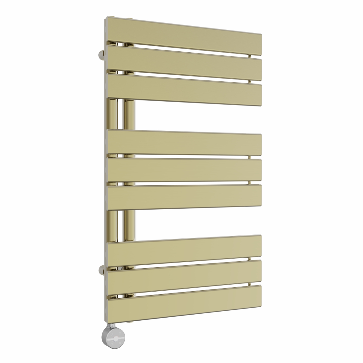 Kristiansund 824 x 500mm Brushed Brass Thermostatic Touch Control Electric Heated Towel Rail
