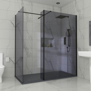 Wasdale 1100mm Wet Room Screen, 900mm Wet Room Screen with 300mm Wet Room Return Screen - Black Smoked