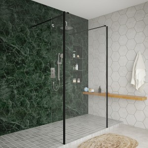 Wasdale 1100mm Black Walk Through Wet Room Screen with 300mm Hinged Return Screens