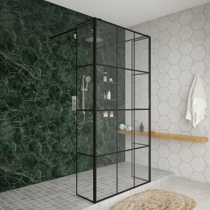 Wasdale 1000mm Black Grid Walk Through Wet Room Screen with 300mm Hinged Return Screens