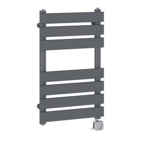 Juva 650 x 400mm Sand Grey Flat Panel Electric Thermostatic Heated Designer Towel Rail