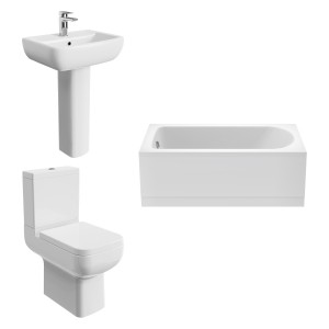 Feel 600 Modern Bathroom Suite with Close Coupled Toilet and Essential Single Ended Bath - 1500 x 700mm - Front Bath Panel Included