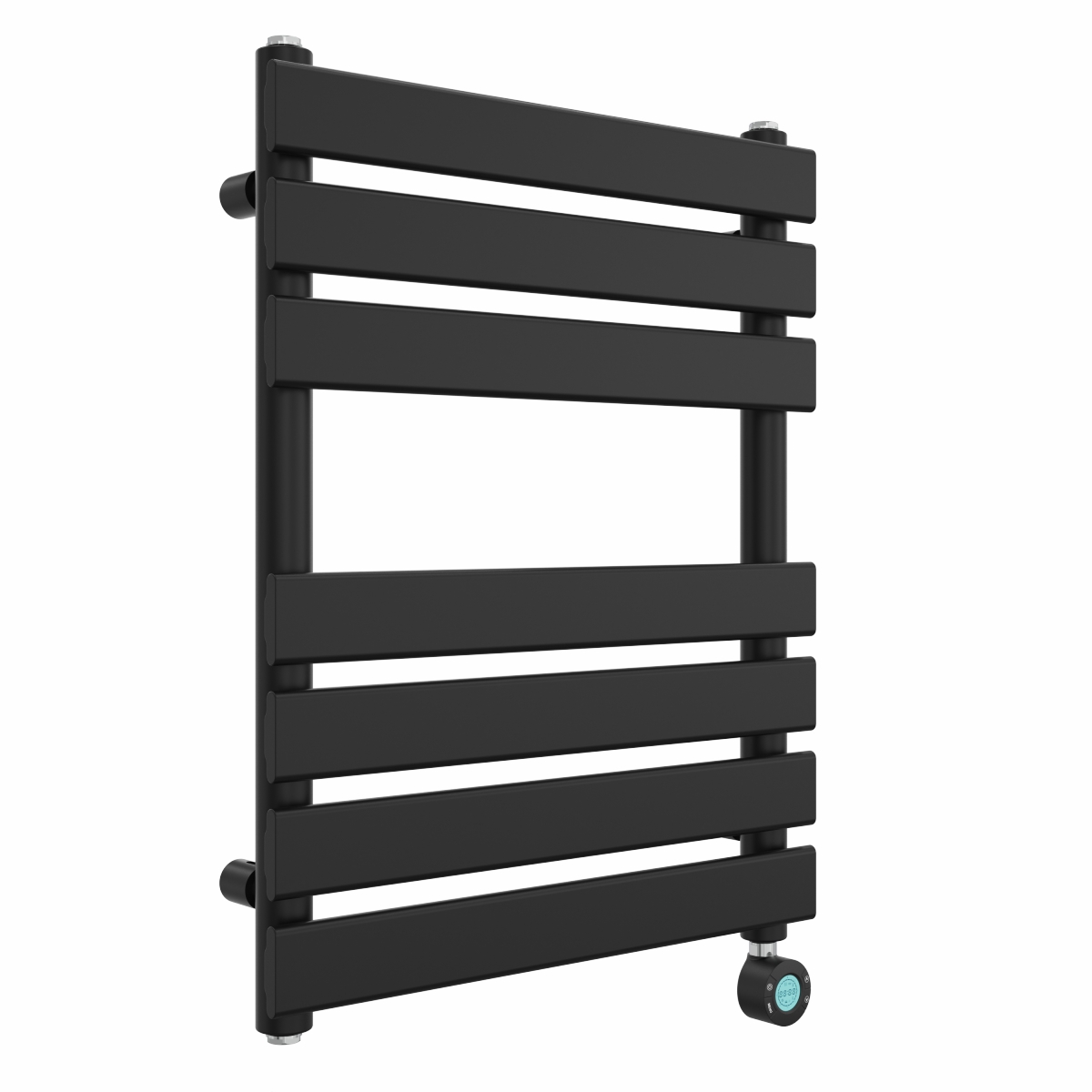 Juva 650 x 500mm Satin Black Flat Panel Thermostatic Touch Control Electric Heated Towel Rail