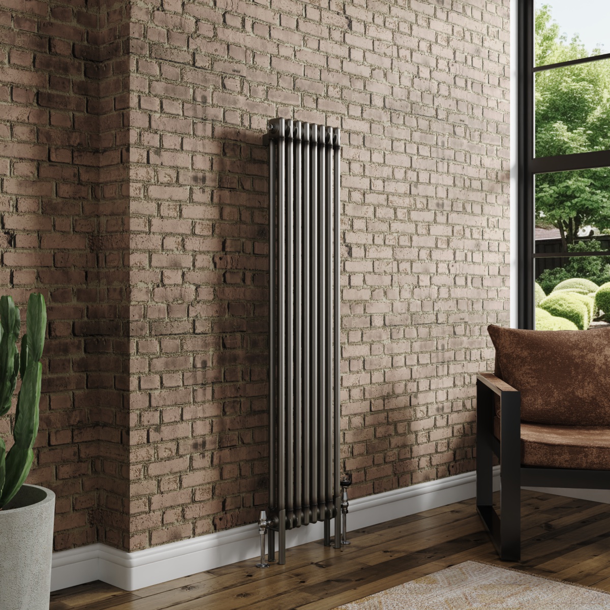 Bern 1500 x 380mm Raw Metal Double Column Vertical Traditional Radiator