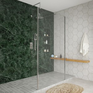 Wasdale 1100mm Chrome Walk Through Wet Room Screen with 215mm Hinged Return Screens & L- Shape Support Arms