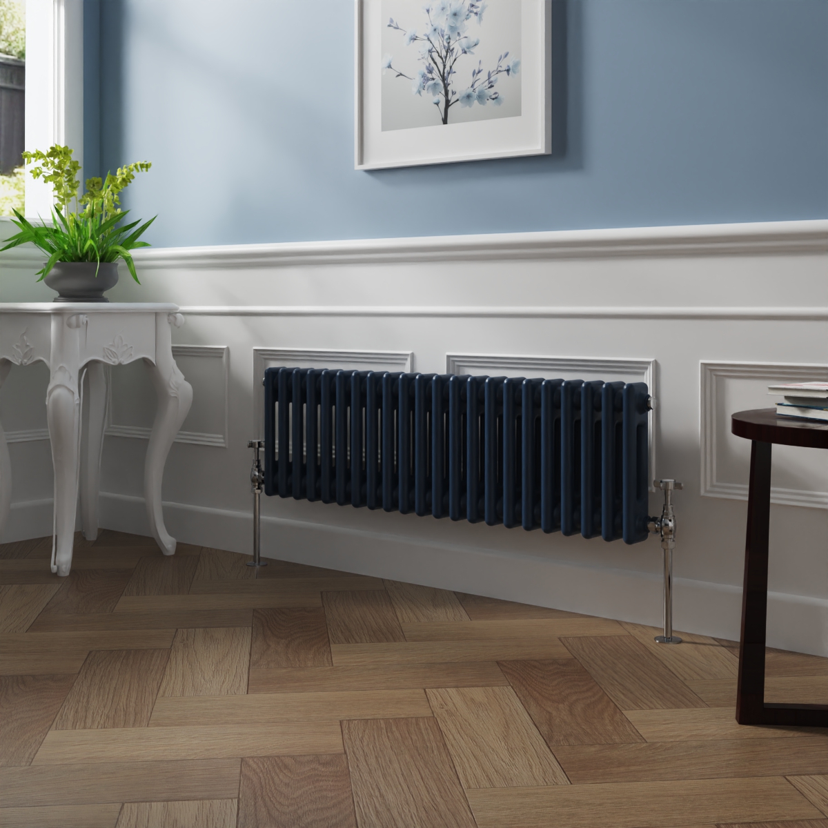 Bern 300 x 1010mm Sapphire Blue Double Column Horizontal Traditional Radiator