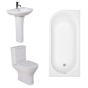 Fresh Curved Modern Bathroom Suite with J-Shape Bath - Right Handed - 1700mm