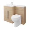 Calm Light Oak Left Hand Combination Vanity Unit Basin L Shape with Back to Wall Splash Toilet & Soft Close Seat & Concealed Cistern - 1100mm