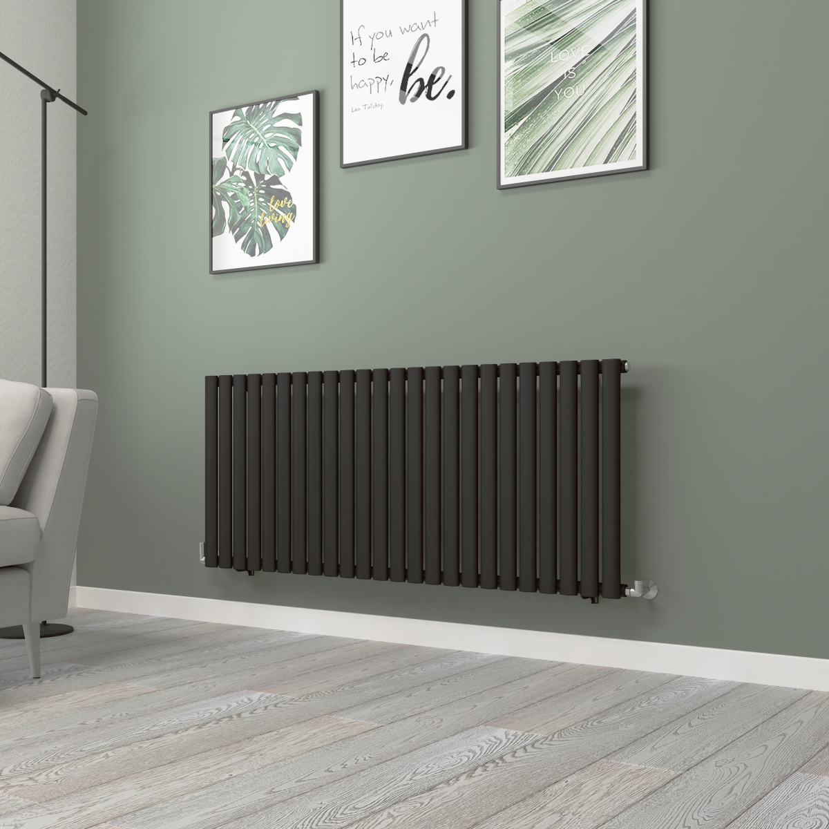 Norden 600 x 1417mm Black Single Horizontal Oval Tube Designer Radiator