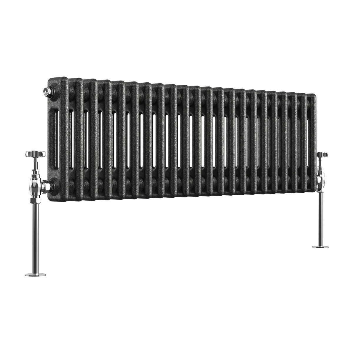 Bern 300 x 1010mm Black Silver Double Column Horizontal Traditional Radiator