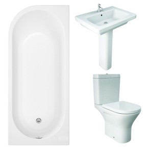 RAK Resort Mini Open Back Toilet with 650mm Basin Modern Bathroom Suite with J-Shape Bath - Right Handed - 1700mm