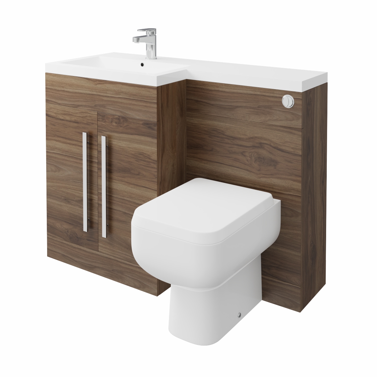 Calm Walnut Left Hand Combination Vanity Unit with RAK-Series 600 Toilet & Soft Close Seat & Concealed Cistern - 1100mm