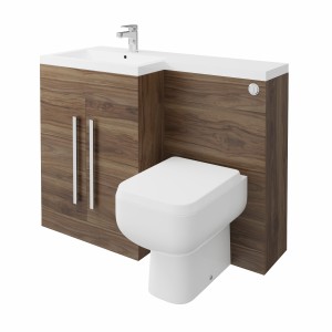 Calm Walnut Left Hand Combination Vanity Unit with RAK-Series 600 Toilet & Soft Close Seat & Concealed Cistern - 1100mm