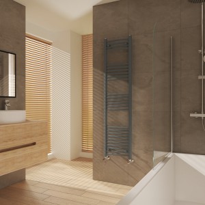 Fjord 1600 x 400mm Curved Anthracite Heated Towel Rail