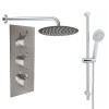 Thurso Chrome Triple Round Handle Concealed Valve Bulit in Diverter with 300mm Round Shower Head and Chrome Riser Rail Kit (3 Outlet)