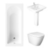 Essentials 1500 x 700mm Straight Bath Single Ended Bathroom Suite with RAK-Resort Wall Hung Toilet and 550mm Full Pedestal Basin