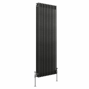 Bern 1500 x 560mm Black Silver Triple Column Vertical Traditional Radiator