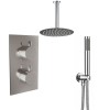 Thurso Chrome Twin Round Handle Concealed Valve Built in Diverter with 400mm Round Shower Head, Ceiling Arm and Hand Shower (2 Outlet)
