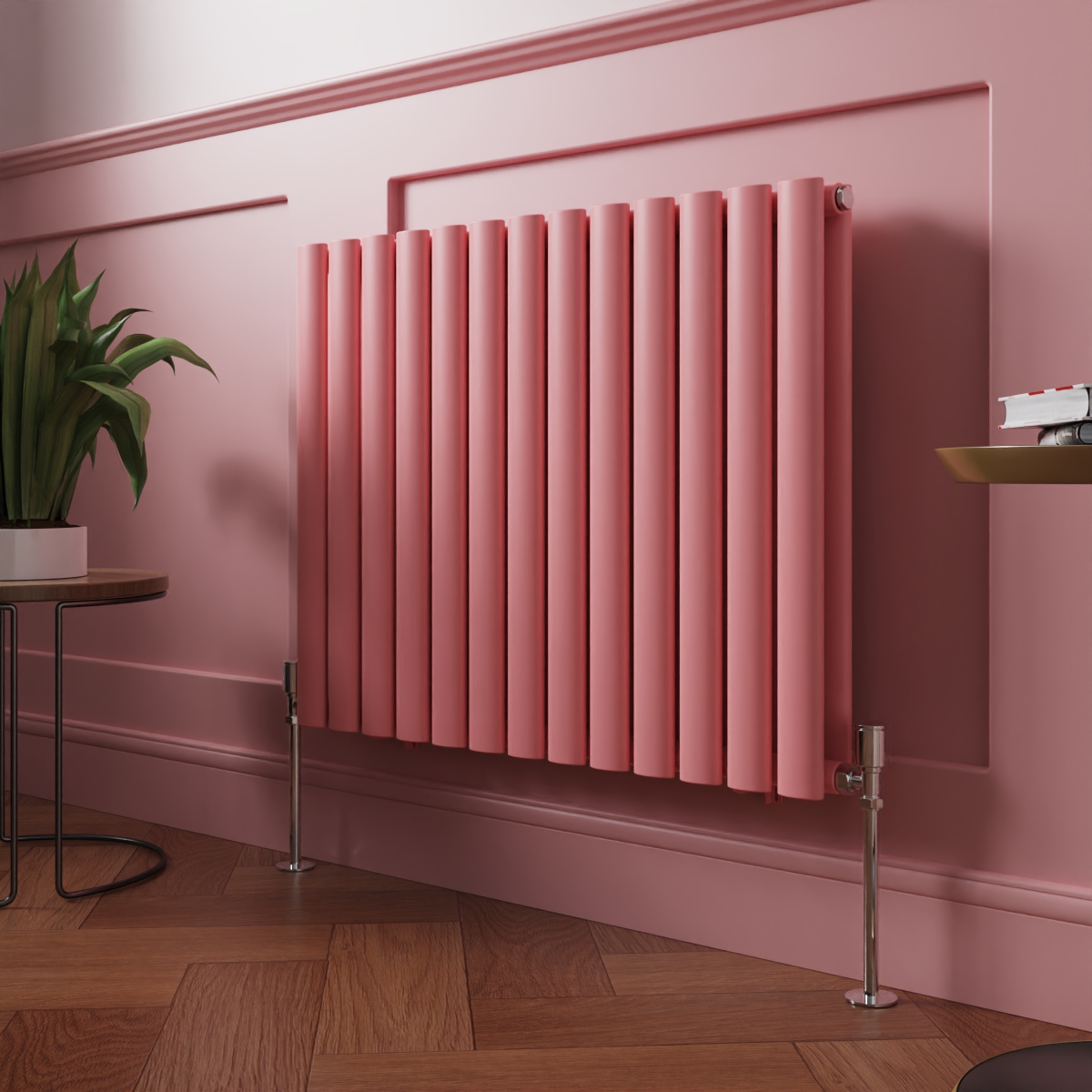 Norden 600 x 768mm Rose Clair Pink Double Horizontal Oval Column Designer Radiator