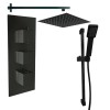 Beauly Matt Black Triple Square Handle Concealed Valve with 200mm Square Shower Head and Riser Rail (2 Outlet)