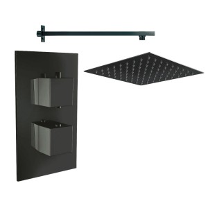 Beauly Matt Black Twin Square Handle Concealed Valve with 300mm Square Shower Head (1 Outlet)