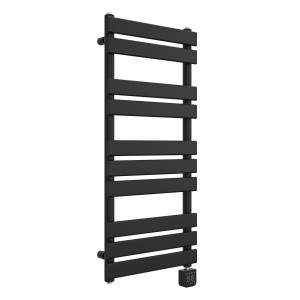 Juva 1000 x 450mm Satin Black Flat Panel Thermostatic Touch Control Wifi Electric Heated Towel Rail