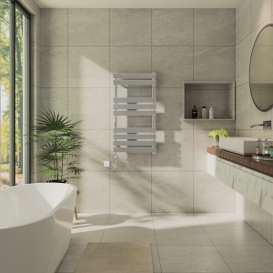 Juva 950 x 500mm Chrome Flat Panel Thermostatic Touch Control Wifi Electric Heated Towel Rail