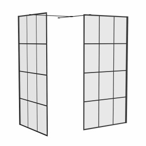 Wasdale 1100mm Wet Room Screen with 1000mm Wet Room Screen - Black Grid