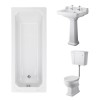 Wellington Low Level Comfort Height Toilet with White Seat & 600mm 2 Tap Hole Basin with 1700 x 700mm Traditional Straight Bath Single Ended