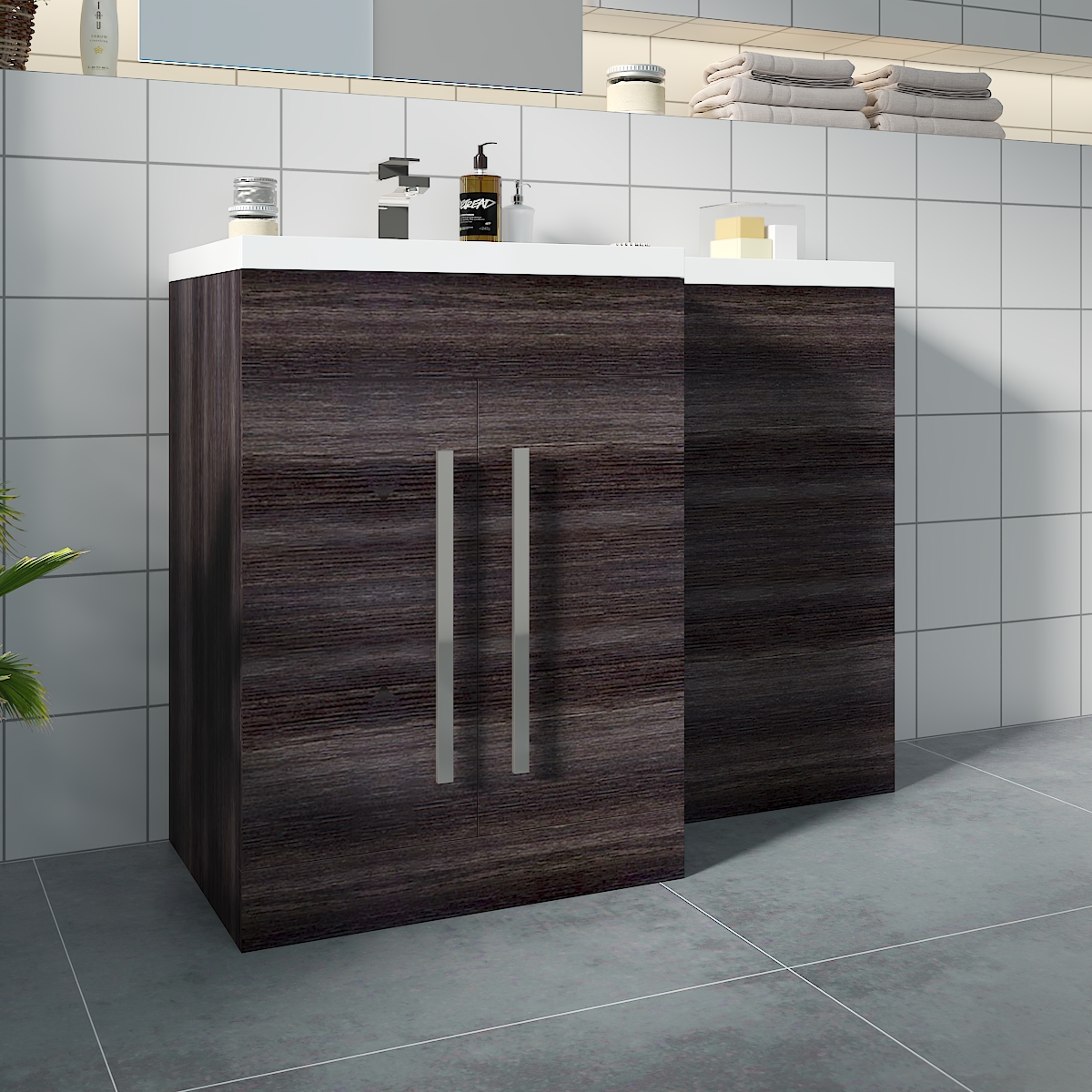 Calm Grey Left Hand Combination Vanity Unit Set (No Concealed Cistern, No Toilet)