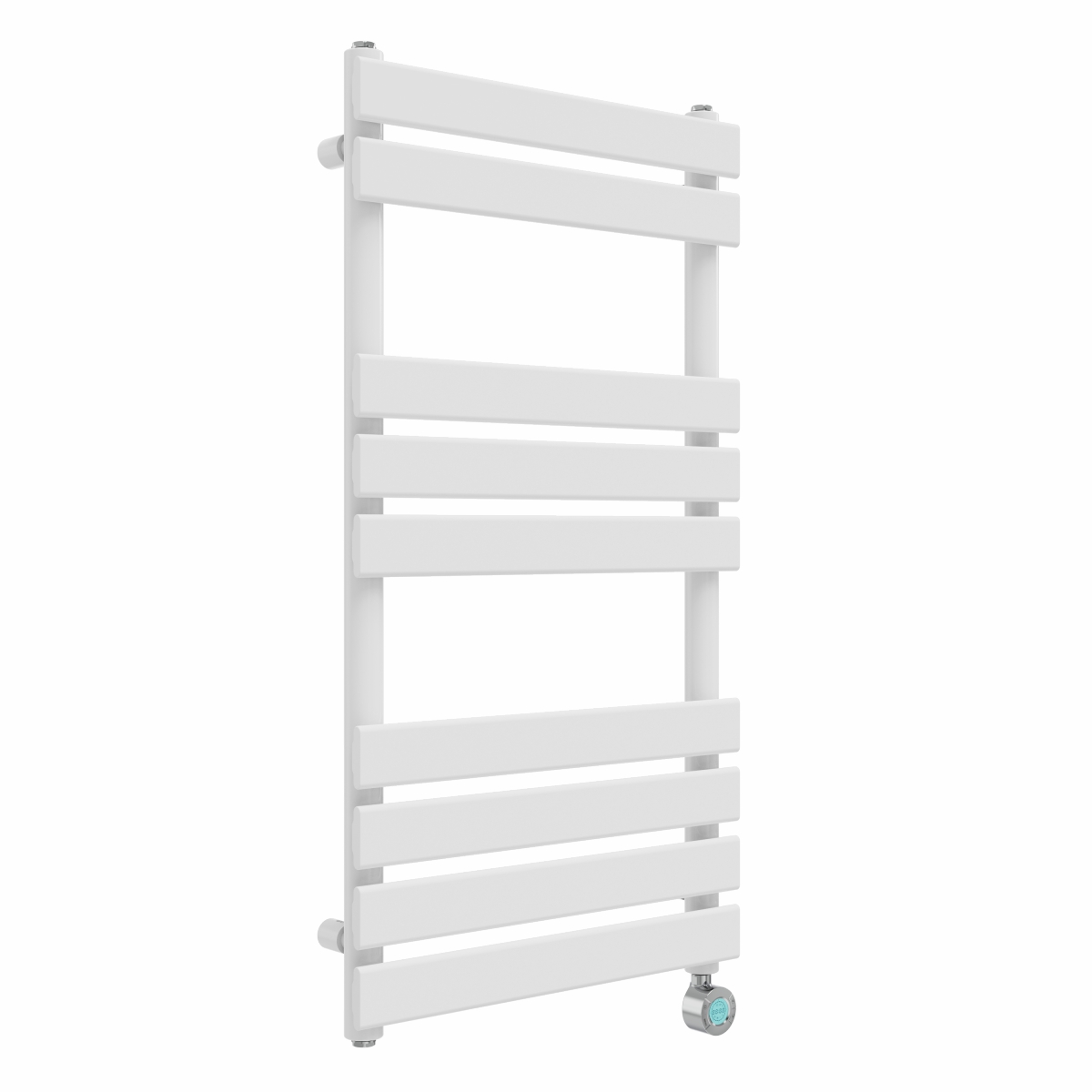 Juva 950 x 500mm White Flat Panel Thermostatic Touch Control Electric Heated Towel Rail