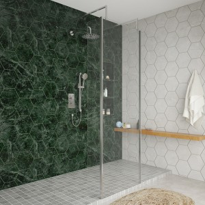 Wasdale 700mm Chrome Walk Through Wet Room Screen with 215mm Hinged Return Screens & L- Shape Support Arms