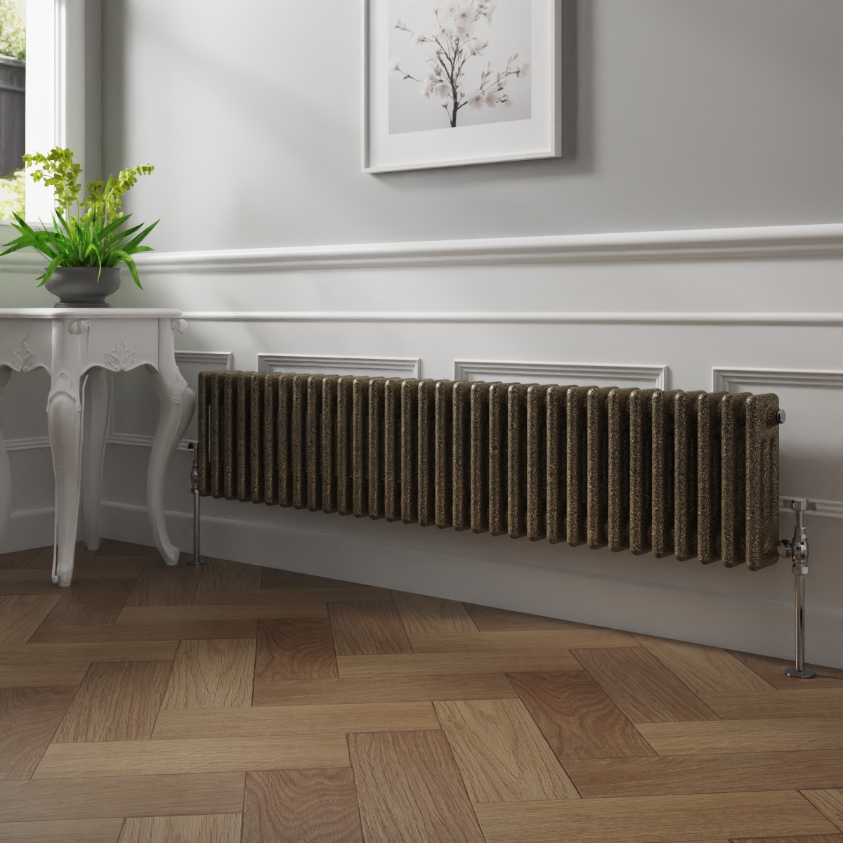 Bern 300 x 1460mm Black Gold Triple Column Horizontal Traditional Radiator
