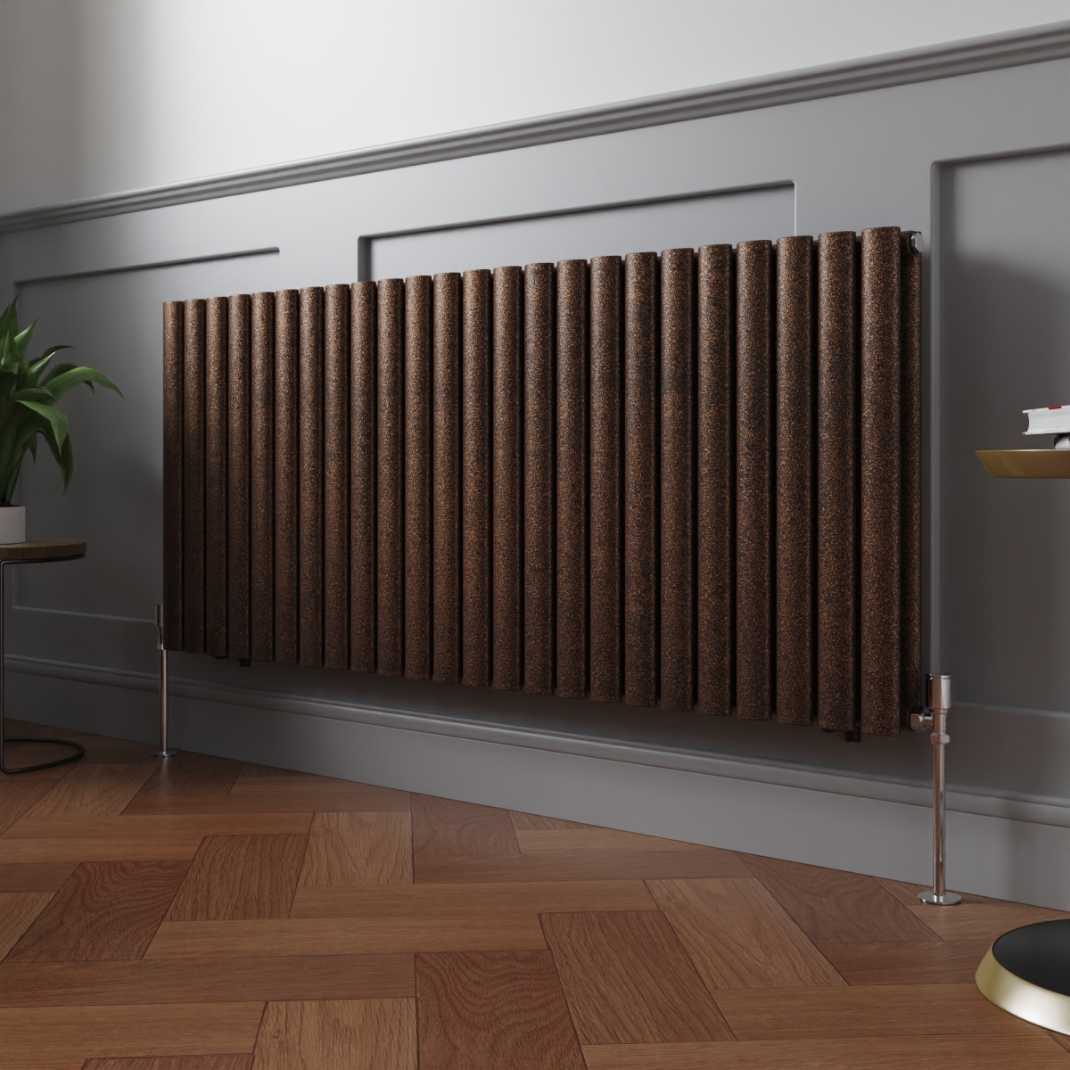 Norden 600 x 1417mm Black Copper Double Horizontal Oval Column Designer Radiator