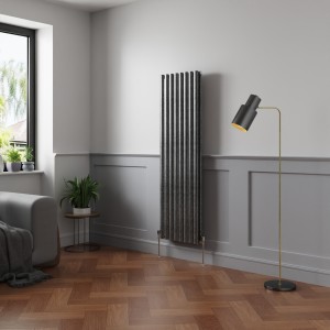 Norden 1600 x 473mm Black Silver Double Vertical Oval Column Designer Radiator