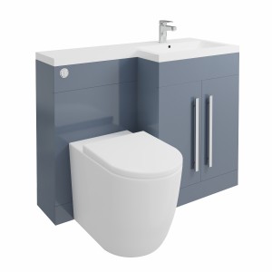 Calm Gloss Grey Right Hand Combination Vanity Unit Basin L Shape with Back to Wall Cordoba Toilet & Soft Close Seat & Concealed Cistern - 1100mm