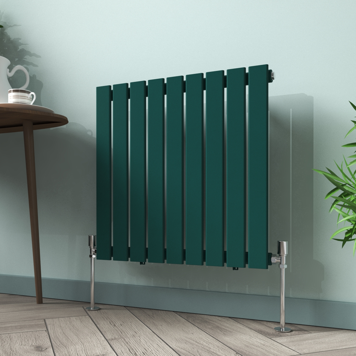 Karlstad 600 x 614mm Blue Green Single Flat Panel Horizontal Designer Radiator