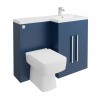 Calm Matt Blue Right Hand Combination Vanity Unit Basin L Shape with Back to Wall Boston Toilet & Soft Close Seat & Concealed Cistern - 1100mm