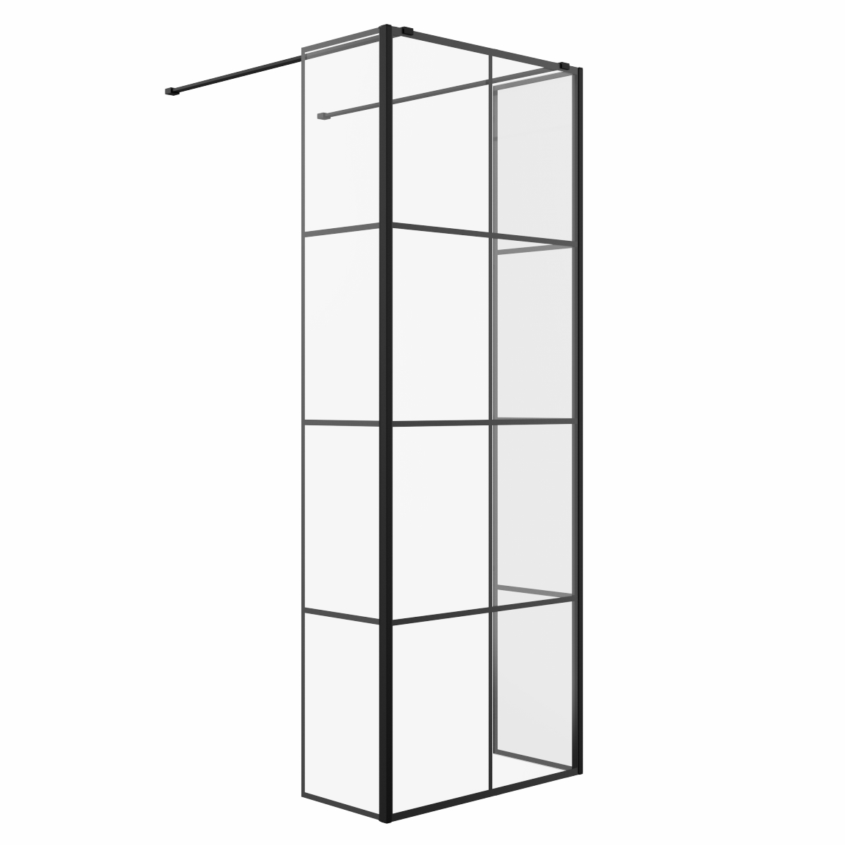 Wasdale 760mm Black Grid Walk Through Wet Room Screen with 300mm Hinged Return Screens