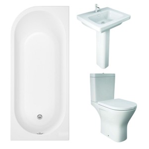 RAK Resort Maxi Open Back Toilet with 550mm Basin Modern Bathroom Suite with J-Shape Bath - Right Handed - 1700mm