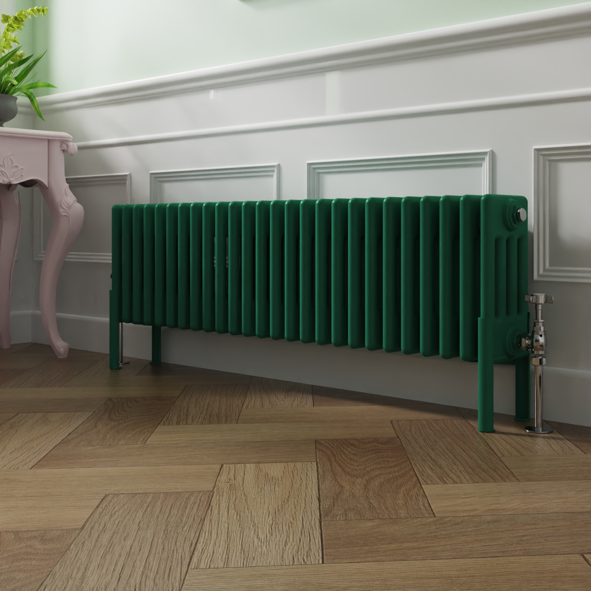 Bern 300 x 1190mm Traditional Moss Green Horizontal Four Column Radiator