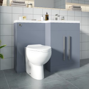 Calm Gloss Grey Right Hand Combination Vanity Unit Basin L Shape with Back to Wall Splash Toilet & Soft Close Seat & Concealed Cistern - 1100mm