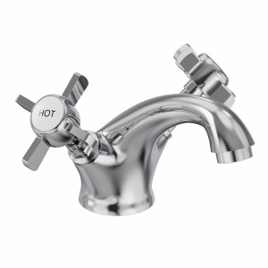 Lincoln Traditional Crosshead Basin Mixer Tap - Chrome and White
