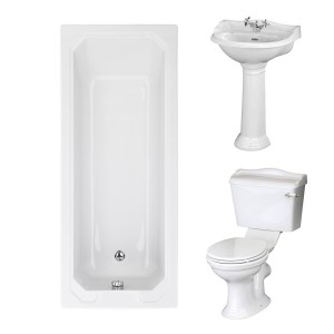 Dorchester Traditional Bathroom Suite 600mm 1 Tap Hole Basin with Traditional Single Ended Bath - 1700 x 700mm
