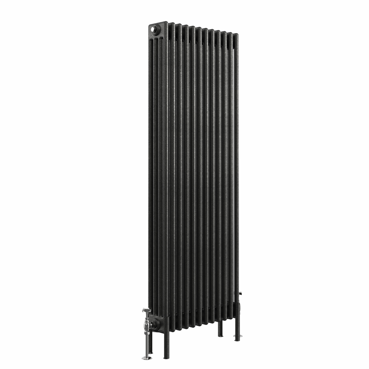 Bern 1500 x 560mm Black Silver Four Column Vertical Traditional Radiator